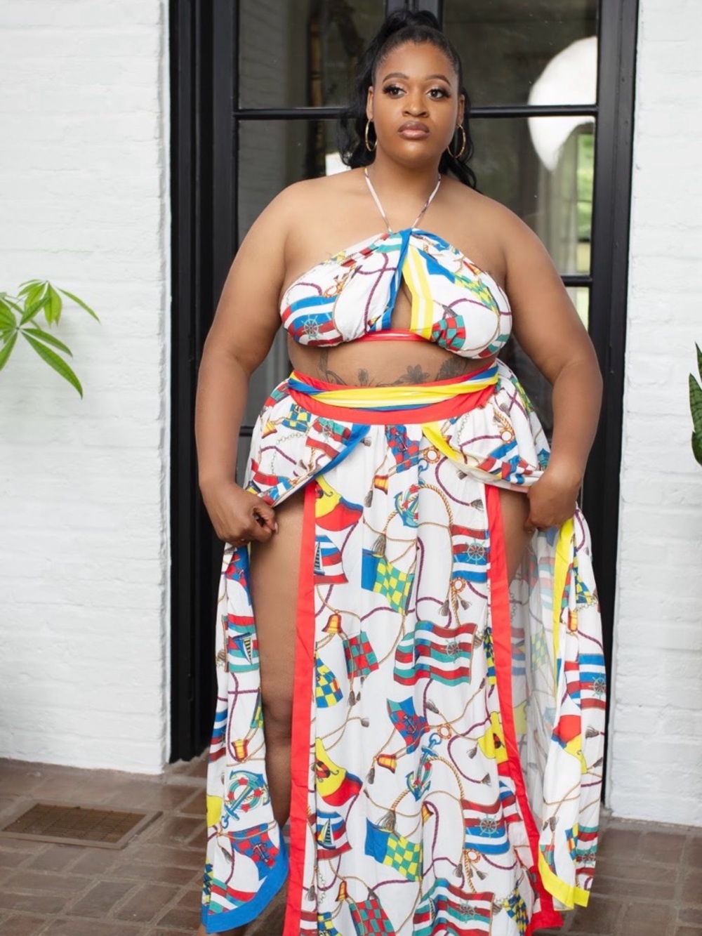 L'ATISTE White Multicolor Flag-Print Halter Skirt Set - Picture 2 of 3